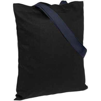 Холщовая сумка BrighTone, черная с темно-синими ручками, арт. 10766.34
